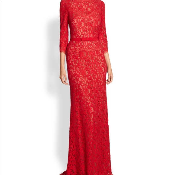 tadashi shoji red lace dress